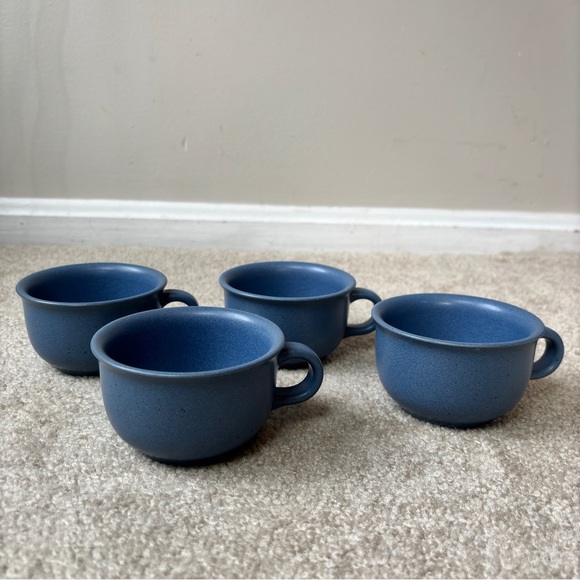 Dansk Vintage Mesa Sky Blue Set of 4 Small Ceramic Coffee or Tea Mugs KW Japan - Picture 11 of 11